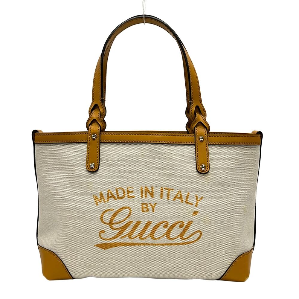 Gucci Craft Tote Bag 269878 Cream Orange Canvas Leather